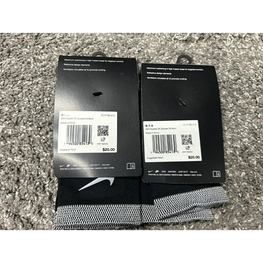 Nike Womens Size 7.5-9 Black Spark Cushioned Ankle Socks 2 Pair